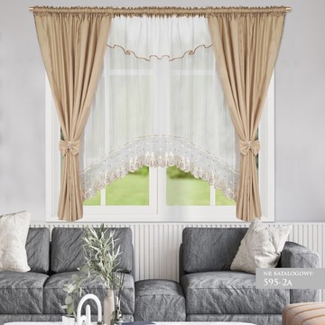 КОМПЛЕКТ ШТОР С ВУАЛЬНОЙ ШТОРОЙ, УКРАШЕННОЙ ГИПЮРНОЙ МАРНИРОВКОЙ 400х160см