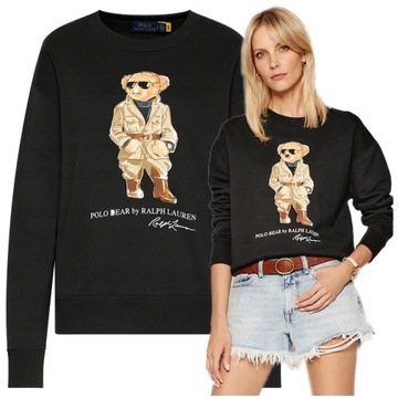 bluza damska polo ralph lauren bear premium hoodie miś bez kaptura czarna