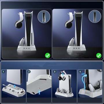 ВЕРТИКАЛЬНАЯ СТАНЦИЯ ОХЛАЖДЕНИЯ И ЗАРЯДКИ ДЛЯ КОНСОЛИ PS5, МНОГОФУНКЦИОНАЛЬНАЯ, СО СВЕТОДИОДОМ