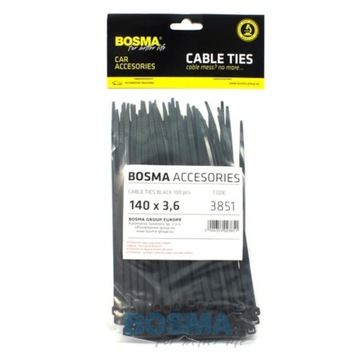 Opaski Kablowe Czarna BOSMA (100 szt) | 3,6x140mm