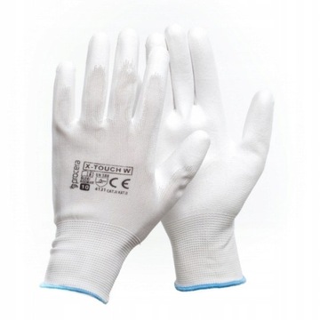 RĘKAWICE OCHRONNE POWLEKANE PU X-TOUCH WHITE roz10