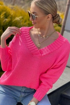 СВИТЕР KATE V, ШЕИ OVERSIZE, польский UNI PINK NEON