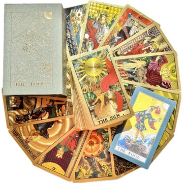 НАБОР ЗОЛОТЫХ КАРТ ТАРО ИЗ 78 КЛАССИЧЕСКИХ КАРТ КОРОБКА ТАРО В ЗОЛОТОЙ ФОЛЬГЕ