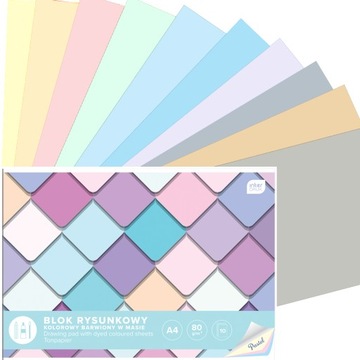 BLOK RYSUNKOWY KOLOROWY PASTELOWY 10 KARTEK A4 80g