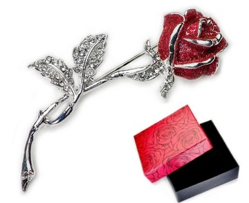 Broszka Róża Czerwona Elegancka KRYSZTAŁY Swarovski Prezent Z Pudełkiem