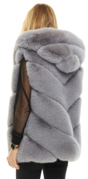 МЕХОВОЙ ЖИЛЕТ С КАПЮШОНОМ густой серый мех