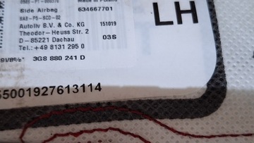 AIRBAG W SEDADLO ULOŽENÍ BOČNÍ SEDADLA VW PASSAT B8 3G0 ARTEON LEVÝ ORIGINÁLNÍ