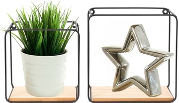 Półka Ścienna Loft Czarna Metal Drewno Zestaw 2szt