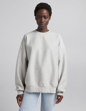 BERSHKA SZARA MELANŻOWA BLUZKA OVERSIZE (L)