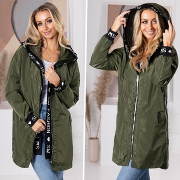 FASHION LETNI LUŹNY PŁASZCZ Z SUWAKAMI PROSTY Z KAPTUREM KOLORY XXL