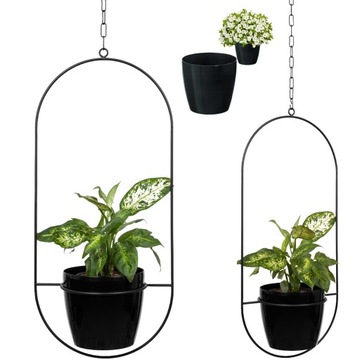 Подставка для цветов, подвесная для цветов, трав, потолочный металлический черный овальный цветочный горшок