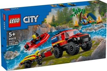 LEGO CITY 60412 ВНЕДОРОЖНАЯ ПОЖАРНАЯ МАШИНА С ПРИЦЕПОМ И ЛОДКОЙ +Подарочный пакет