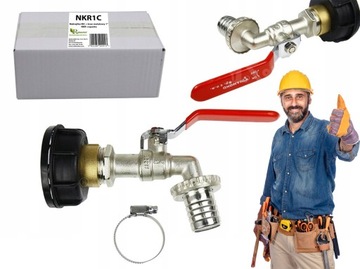KRAN 1 CAL + KOREK zawór IBC POJEMNIK 1000L mauzer adapter mauzer ZBIORNIK