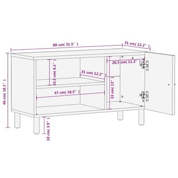 Szafka pod telewizor, czarna, 80x31x46 cm, lite drewno mango