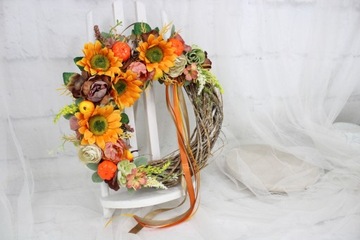 Осенний венок, украшение двери, украшение подсолнуха