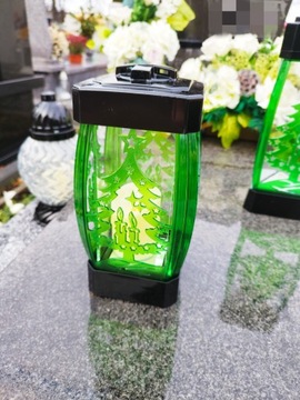 lampion znicz glamour czarny zielona choinka 25 cm