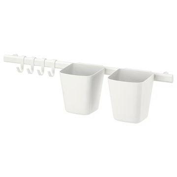IKEA SUNNERSTA Drążek 4 haczyki 2 pojemniki biały
