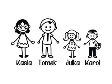 Naklejka NA ZAMÓWIENIE RODZINA W AUCIE IMIONA 27cm