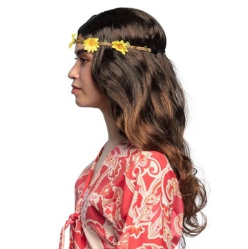 PERUKA BRĄZOWA Z OPASKĄ JOY DZIECI KWIATY HIPISKA