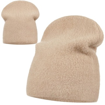 BEŻOWA CZAPKA DAMSKA BEANIE FUTRZANA JESIENNO ZIMOWA POLSKA MARKA MAJKA