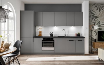 Кухонная мебель NOVO, 300 см, комплект кухонных шкафов с вытяжкой, матовый серый