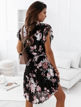 ПЛИССИРОВАННОЕ ПЛАТЬЕ С ЦВЕТАМИ, ЭЛЕГАНТНЫЙ ШИФОН, XL