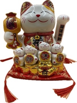 Japoński Kot Maneki-Neko Szczęścia Porcelana z dodatkowymi kotkami 29 cm