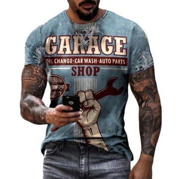 KOSZULKA MĘSKA T-SHIRT 3D VINTAGE GARAGE L
