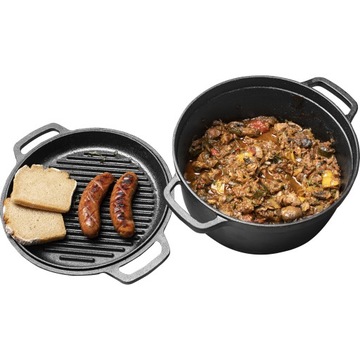 Garnek Żeliwny Brytfanna z patelnią grillową 5L + 1L BROWIN