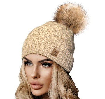 Zimowa CZAPKA CIEPŁA pompon i polar Woolk Crystal