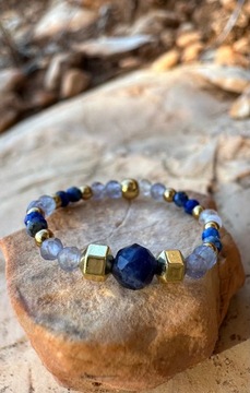 Pierścionek Elastyczny Ametyst Lapis Lazuli Talizman Kamienień Naturalny M