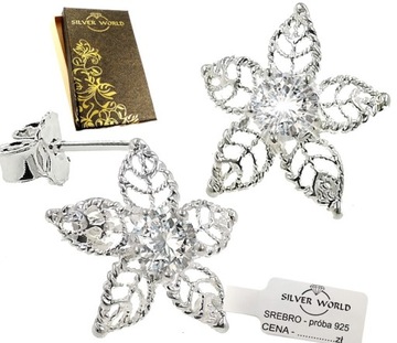 KOLCZYKI SREBRNE NA SZTYFT KWIATUSZKI .Cyrkonie SWAROVSKI SREBRO 925 + ETUI