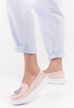 MOKASYNY PÓŁBUTY NA PLATFORMIE DAMSKIE KOLOROWE FRĘDZLE SERGIO LEONE 41