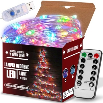 LAMPKI CHOINKOWE ŚWIĄTECZNE LED ŚWIATEŁKA OZDOBNE USB DRUCIK KOLOROWE 1M