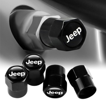 NAKRĘTKI NA WENTYLE JEEP LOGO CZARNE METALOWE KAPTURKI KOMPLET 4 SZT