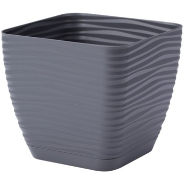 Doniczka z podstawką kwadratowa 11 cm SAHARA szara