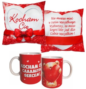PODUSZKA i KUBEK prezent na WALENTYNKI walentynka WALENTYNKOWY na rocznicę
