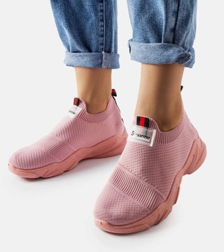 Różowe sneakersy z elastyczna cholewką 23640 38