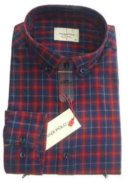 Koszula męska Viadi Polo długi rękaw kratka casual rozmiar XXXL