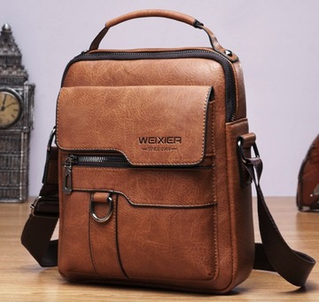 LISTONOSZKA MĘSKA TORBA NA RAMIĘ SKÓRZANA BRĄZOWA SASZETKA