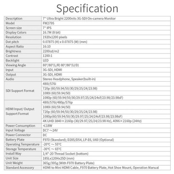 Монитор Feelworld FW279S 7 3G-SDI