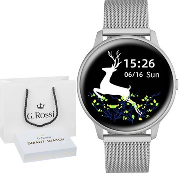 ZEGAREK SMARTWATCH DAMSKI G. ROSSI SREBRNY ELEGANCKI NA PREZENT + TOREBKA
