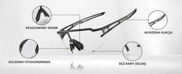 ROCKBROS Okulary Rowerowe UV400 Przeciwsłoneczne Fotochromowe Czarna Ramka
