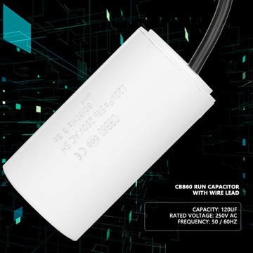 Kondensator biegowy CBB60 z przewodem 250 V AC 120 uF 50/60 Hz do sprężarki