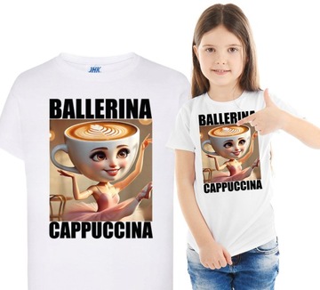 BALLERINA CAPPUCCINA KOSZULKA DZIECIĘCA BRAINROT TIKTOK VIRAL MEMY 122 cm
