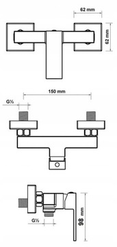 ЧЕРНЫЙ черный тропический душ + кубическая LOFT BATTERY