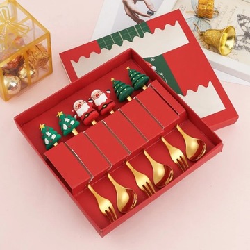 4шт Рождественская ложка Вилка Набор столовых приборов Рождественский подарок Лось Рождественская елка