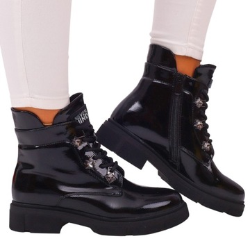 BOTKI DAMSKIE GLANY BUTY ZIMOWE TRAPERY NA SUWAK