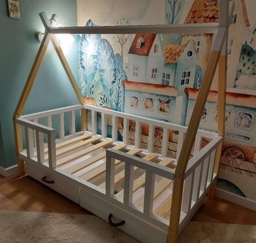 Łóżko tipi STAŚ 80x180 biało bezbarwne+ 2 szuflady