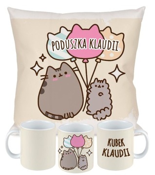 ZESTAW PODUSZKA KUBEK PUSHEN CAT + IMIĘ PREZENT Hello Kitty